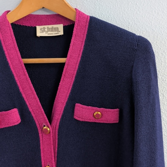 St. John Vintage Navy and Pink Button-Up Knit Sweater Dress - Picture 5 of 11